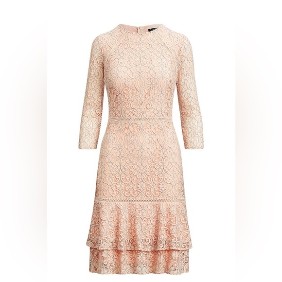 Lauren Ralph Lauren Dresses & Skirts - Lauren Ralph Lauren Lace Pink/Black Drop-Waist Dress Size 4 NWT